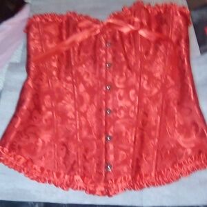 LG4 Red corset top with ribbon tie and button up front size extra small